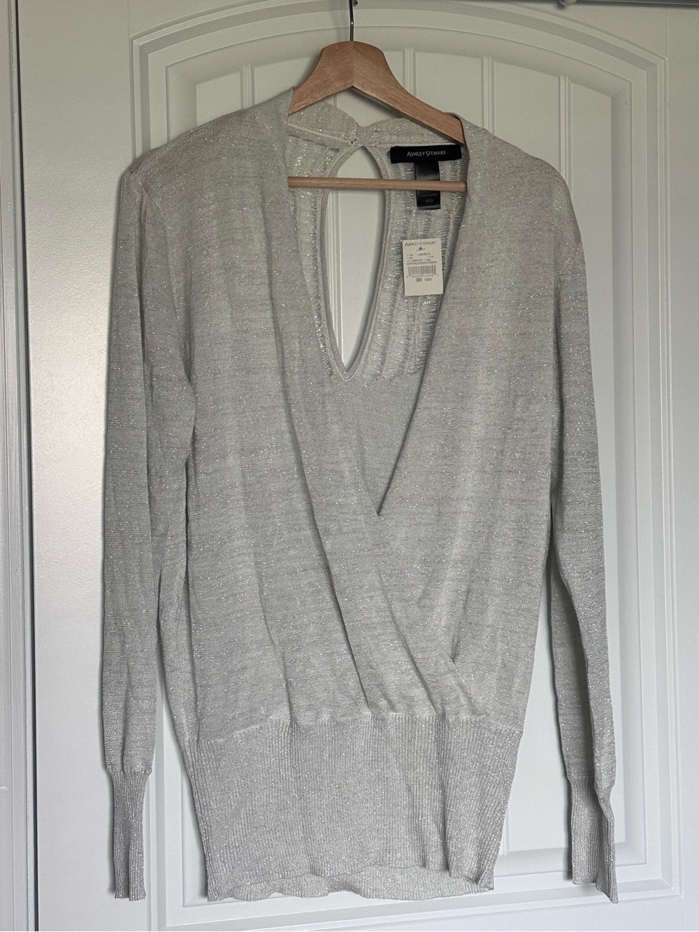 Ashley Stewart Metallic Knit Sweater with Keyhole Back NWT